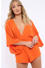 Orange Kimono Plunge Playsuit - Alisa-Playsuits
