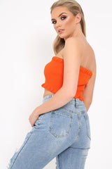 Orange Knit Ribbed Bandeau Top - Daylee-Crop Tops