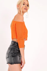 Orange Knitted Bardot Crop Top - Inari-Crop Tops