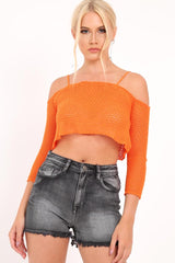 Orange Knitted Bardot Crop Top - Inari-Crop Tops