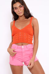 Orange Knitted Cross Back Crop Top - Charis-Crop Tops
