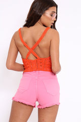 Orange Knitted Cross Back Crop Top - Charis-Crop Tops