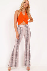 Orange Knitted Knot Halterneck Crop Top - Irelyn-Crop Tops