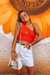 Orange Knitted One Shoulder Crop Top - Golde-Crop Tops