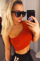 Orange Knitted One Shoulder Crop Top - Golde-Crop Tops