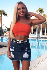 Orange Knitted One Shoulder Crop Top - Golde-Crop Tops