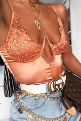 Orange Lace Underwired Cup Detail Bodysuit - Mariah-Bodysuits