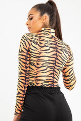 Orange Long Sleeve Tiger Print Bodysuit - Reylee-Bodysuits
