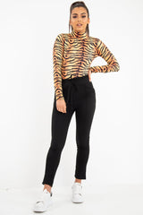 Orange Long Sleeve Tiger Print Bodysuit - Reylee-Bodysuits