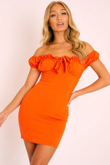 Orange Milkmaid Bow Detail Mini Dress - Akiya-Dresses
