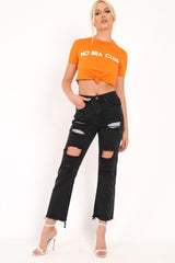 Orange No Bra Club Slogan T-Shirt - Radiya-Tops