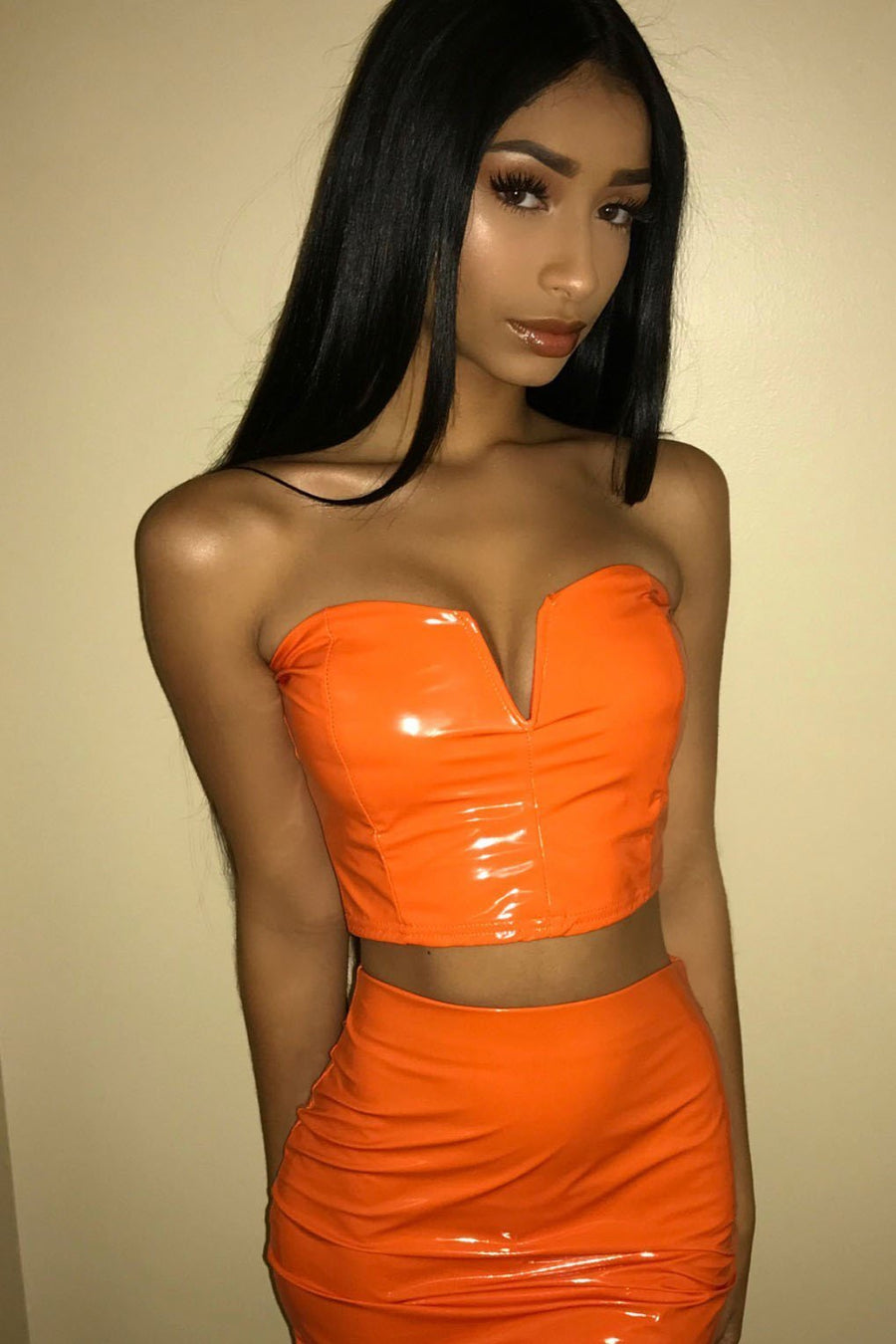 Orange PU Co-ord Set - Allison-Co-ords