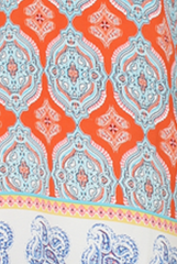 Orange Paisley Print Bardot Frill Trim Dress - Tanya-Dresses