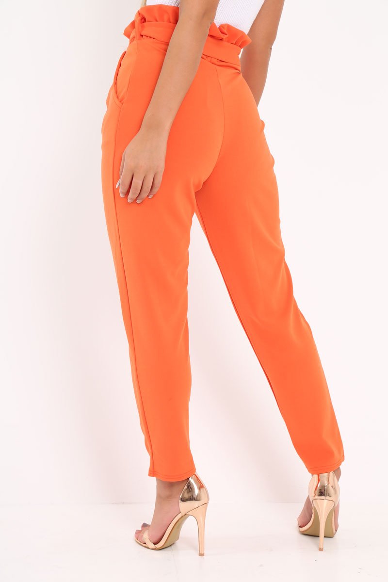 Orange Paper Bag Tie Waist Cigarette Trousers - Karmen-Trousers