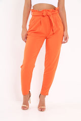 Orange Paper Bag Tie Waist Cigarette Trousers - Karmen-Trousers