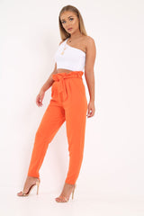 Orange Paper Bag Tie Waist Cigarette Trousers - Karmen-Trousers