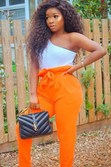 Orange Paper Bag Tie Waist Cigarette Trousers - Karmen-Trousers