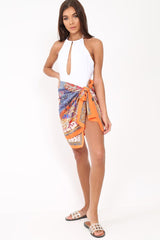 Orange Patterned Multi Way Scarf Cover Up - Jannely-Tops