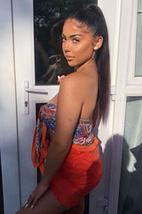 Orange Patterned Multi Way Scarf Cover Up - Jannely-Tops