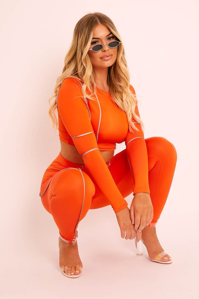 Orange Piped Crop Top Legging Co-ord - Deona-Co-ords