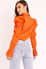Orange Pleated Shoulder Fluted Sleeve Shirt - Maize-Shirts