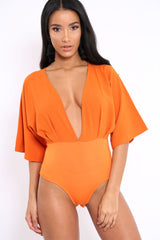 Orange Plunge Bodysuit - Florence-Bodysuits