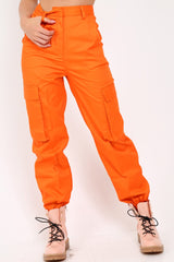 Orange Pocket High Waist Cargo Cuffed Trousers - Galya-Trousers