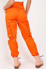 Orange Pocket High Waist Cargo Cuffed Trousers - Galya-Trousers