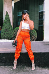 Orange Pocket High Waist Cargo Cuffed Trousers - Galya-Trousers