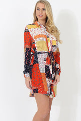 Orange Print Shirt Dress - Marlene-Dresses