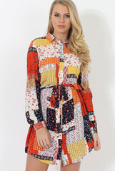 Orange Print Shirt Dress - Marlene-Dresses