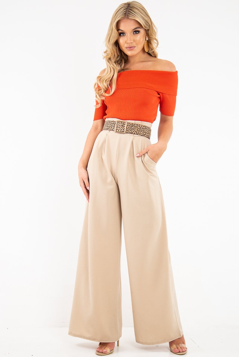 Orange Rib Knit Bardot Top - Gloria-Crop Tops