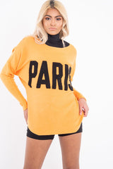 Orange Rib Knit Paris Slogan Jumper - Khylah-Jumper