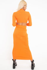 Orange Rib Knitted Midi Skirt - Kloey-Skirts