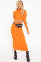 Orange Rib Knitted Midi Skirt - Kloey-Skirts