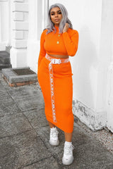 Orange Rib Knitted Midi Skirt - Kloey-Skirts