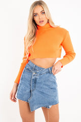 Orange Rib Roll Neck Crop Jumper - Hayvin-Crop Jumper