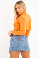 Orange Rib Roll Neck Crop Jumper - Hayvin-Crop Jumper