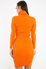Orange Rib Roll Neck Midi Dress - Ellerie-Dresses