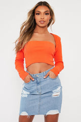 Orange Ribbed Arm Warmer Crop Top - Zylee-Crop Tops
