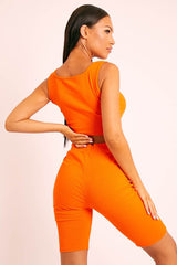 Orange Ribbed Crop Top and Cycling Shorts Co-ord - Nina-Co-ords
