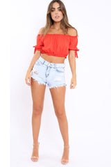 Orange Ribbed Frill Gypsy Top - Maysia-Crop Tops