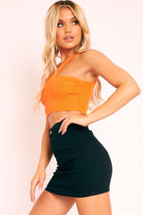 Orange Ribbed One Shoulder Crop Top - Danyelle-Crop Tops