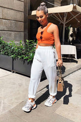 Orange Ribbed One Shoulder Crop Top - Danyelle-Crop Tops