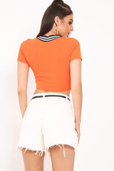 Orange Ribbed Varsity Stripe Crop Top - Corene-Crop Tops