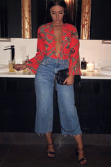 Orange Rope Print Plunge Bodysuit - Jani-Bodysuits