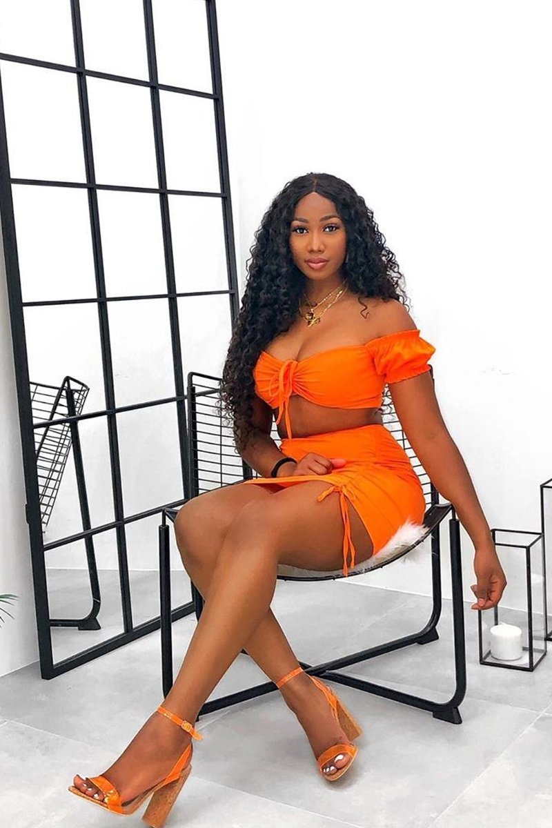 Orange Ruched Bow Tie Crop Top Skirt Co-ord - Chasity-Co-ords