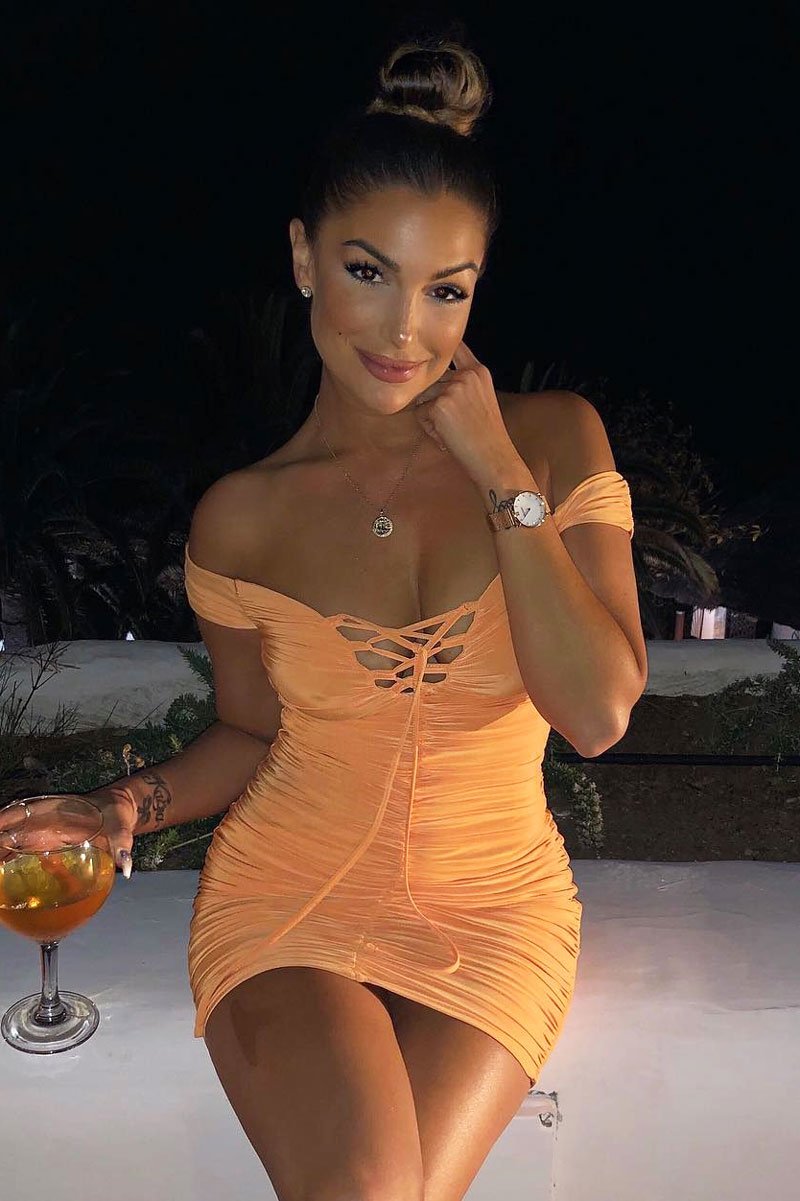 Orange Ruched Slinky Lace Up Dress - Rosina-Dresses