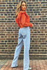 Orange Ruffle Shoulder Cropped Shirt - Fiorella-Shirts