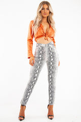 Orange Satin Cut Out Tie Front Bodysuit - Ezabella-Bodysuits